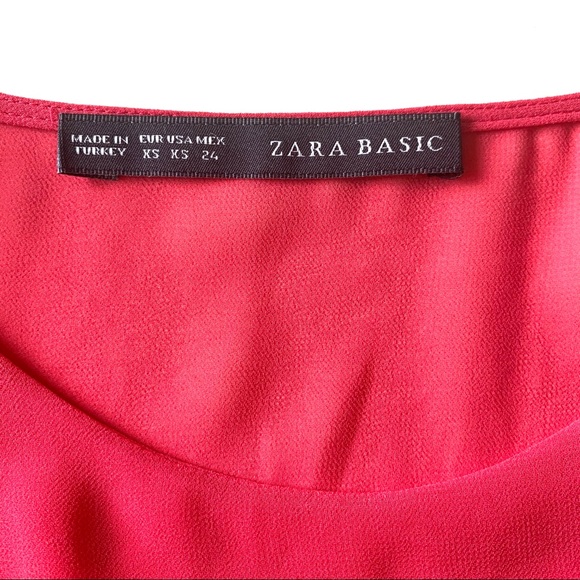 ZARA BASIC Dark pink ruffled sleeveless blouse XS Extra small - Picture 7 of 9